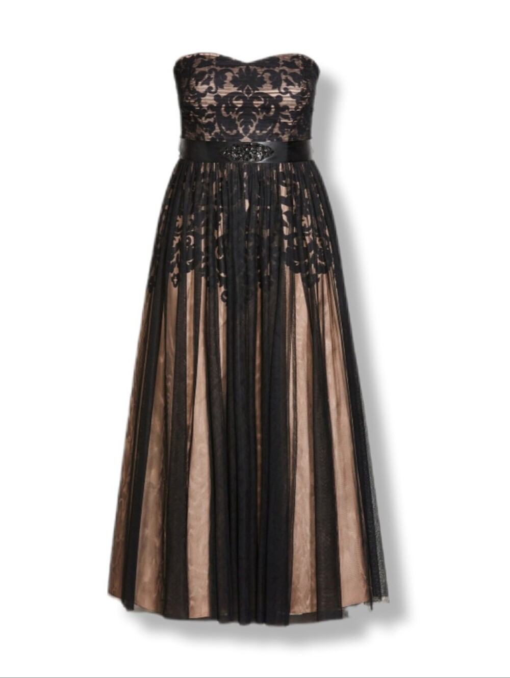 NWT City Chic S/16 Black & Tan Strapless Tulle Maxi Dress